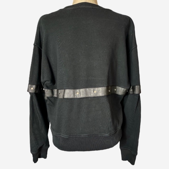 Diesel Convertible Black Sweatshirt with Faux Leather Trim and Silver Snaps - Picture 4 of 12